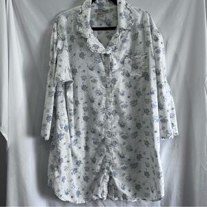 Vintage Laura Ashley Blue Floral Cotton  Flannel Nightshirt